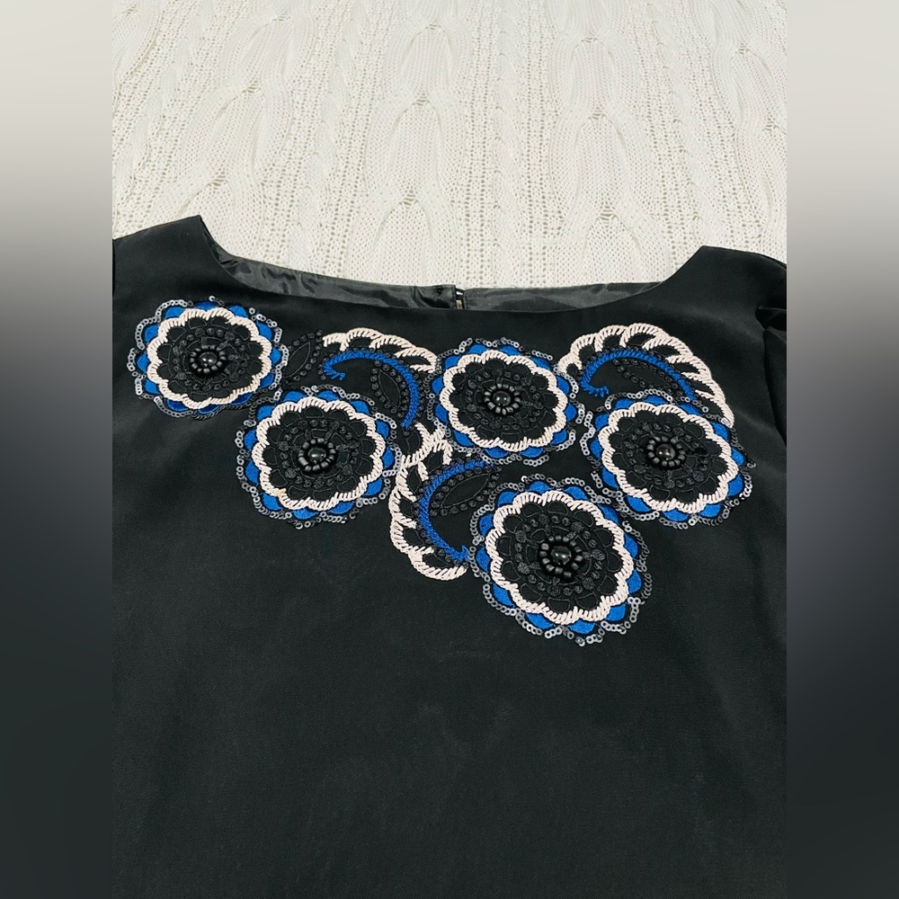 Monsoon Black Embroidered Above Knee Dress Sheer Sleeves Size 10 - Picture 11 of 13